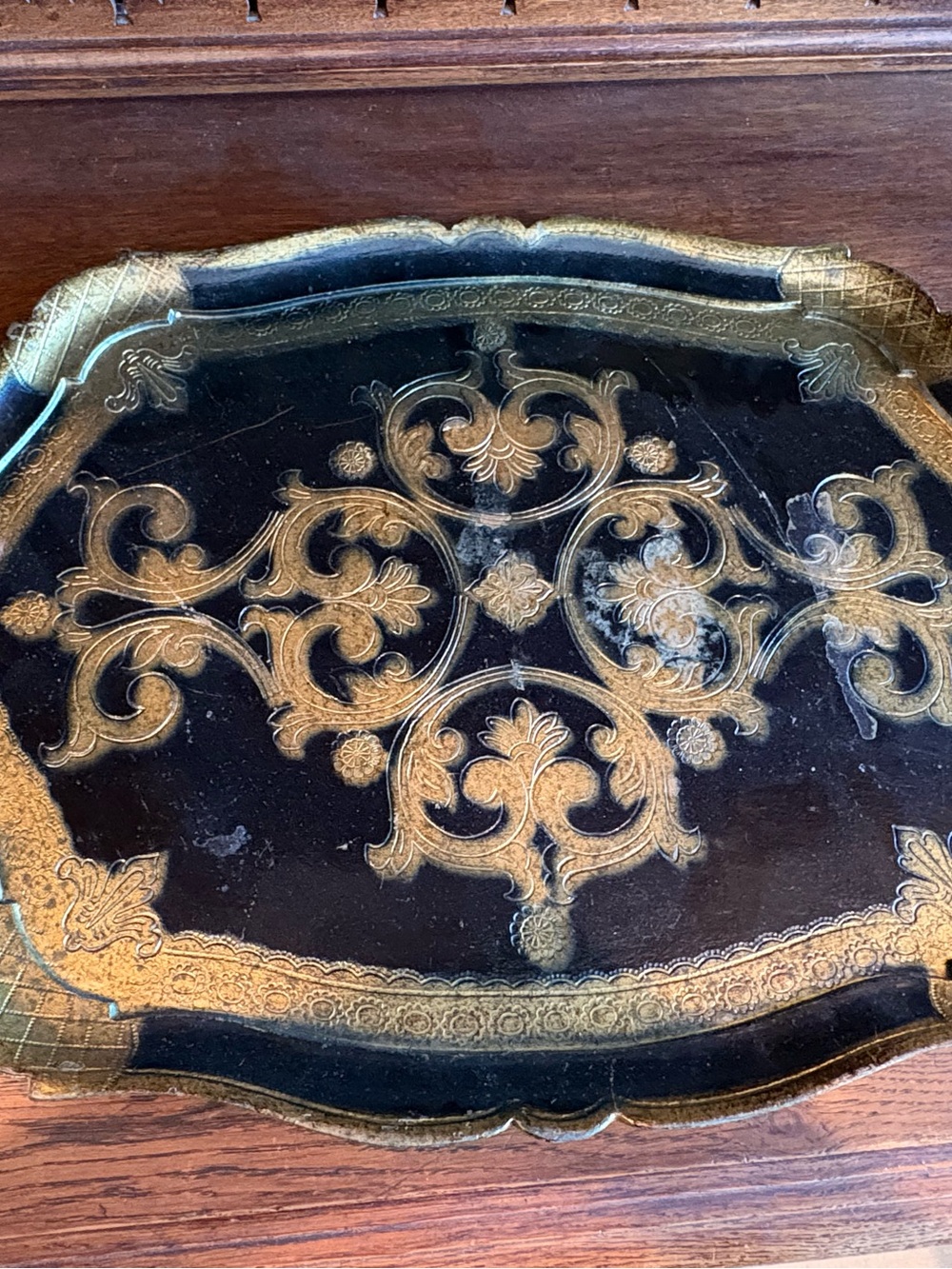 VINTAGE  Black /Gold Decorative Tray